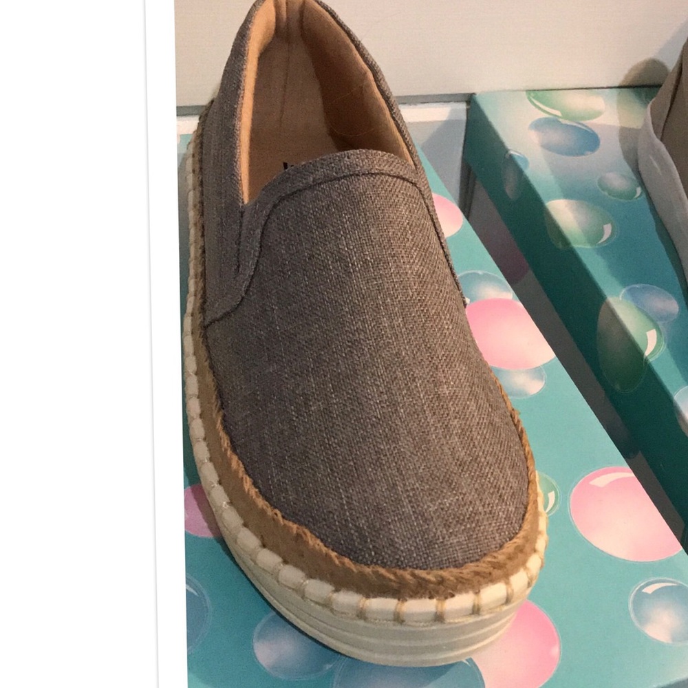 Grey Linen Espadrille Trim Slip Ons